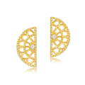 wholesale S925 Gold-Plated New Japanese Retro Lace Hollow Fan Earrings Fashion Trend Ready for Dropshipping-0-0