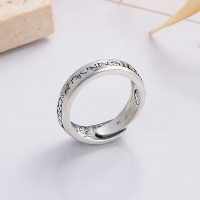 wholesale S925 sterling silver antique vintage ethnic style minimalist wide band ring with a hundred blessings design-YJ1168/matt finish about 6.2g opening adjustable