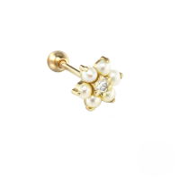 wholesale S925 Sterling Silver Flower With Crystal Rhinestones, Pearl, Ins Style Threaded Ear Stud, Hot-selling Body Piercing Ear Cartilage Stud-Single gold