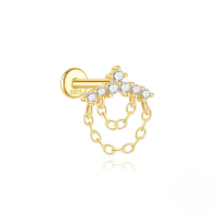 wholesale S925 Sterling Silver Single Row Zircon-studded Double Layer Fringe Flat Threaded Ear Cartilage Piercing Earrings-Single gold #2