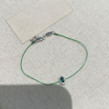 wholesale S925 Sterling Silver Vintage Emerald Bracelet with Green Gemstone Surrounded by Oval Diamonds and Woven Cord, Minimalist Niche Hand Accessory-0-3