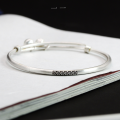 wholesale S925 sterling silver original retro hand-carved floral bell bracelet for women, summer small student bangle with fine push-pull clasp-0-0