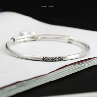 wholesale S925 sterling silver original retro hand-carved floral bell bracelet for women, summer small student bangle with fine push-pull clasp-One bracelet (1000128)>925 silver