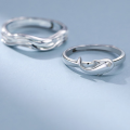 wholesale 925 Sterling Silver Minimalist Fish in Water Couple Rings, Engraved Matching Bands Gift for Girlfriend-0-3