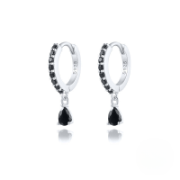 wholesale S925 Sterling Silver Ins-style Cross-border Bestseller Dripping Hoop Earrings With Colorful Zircons-White Gold-Black Diamond