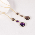 wholesale S925 silver vintage European and American style necklace with natural crystal and mixed colorful gemstones, long chain for sweaters, popular in 2024-0-3