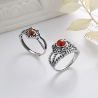 wholesale S925 Sterling Silver Vintage Style Auspicious Cloud Ruyi Design Southern Red Agate Ancient Wind Adjustable Ring for Women-YFJ827/A model is about 2.3 grams. The opening is adjustable.