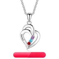 wholesale S925 Sterling Silver Engraved Minimalist Heart-Shaped "Hearts Entwined" Personalized Name Gemstone Necklace-Yellow>Copper