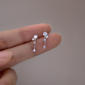 wholesale S925 Sterling Silver Inlaid Diamond Waterdrop Earrings Retro Japanese Minimalist Elegant Sparkling Mini Earrings M01760-0-4