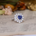wholesale S925 silver plated with 18k gold, lab-grown royal blue sapphire heart-shaped 7*7mm high-end jewelry closed ring-0-2