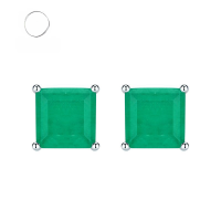 wholesale S925 Silver Simulated Synthetic Paraiba Earrings with Simulated Emerald for Women, Square-Cut Stud Earrings, Simple and Unique-E024 Emerald 925 Silver