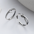 wholesale S925 Sterling Silver Korean Style Asymmetrical Minimalist Line Heart Knot Creative Adjustable Ring for Women-0-0