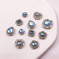 wholesale S925 silver white gold with natural aquamarine four-leaf clover teardrop square-Small Cube