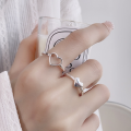 wholesale S925 Sterling Silver Hollow-Out Heart Ring, Niche Luxury Heart-Shaped Index Finger Ring, Matching Ring, Direct from Manufacturer-0-1