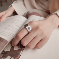 wholesale S925 Sterling Silver Retro Inlaid Zircon Octagram Maria Cross Ring, Personalized European Style Band-575FJ/approx. 7g Adjustable opening