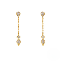 wholesale S925 Sterling Silver Tassel Chain Ins Zircon Inlaid Earrings For Daily Office Wear-Gold-Style 2 925 Silver