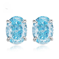 wholesale 925 Sterling Silver New 6*8mm Aquamarine Zircon Stud Earrings, Cross-border Ins Best Seller-E010 Sea Blue 925 Silver