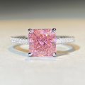 wholesale S925 Sterling Silver Colored Gemstone Ring Cherry Pink Diamond Simple Four-Prong High Carbon Diamond Ring Ice Flower Cut Ring for Women Wholesale-0-0