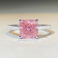 wholesale S925 Sterling Silver Colored Gemstone Ring Cherry Pink Diamond Simple Four-Prong High Carbon Diamond Ring Ice Flower Cut Ring for Women Wholesale-Pink Diamond-CBJZ225 No. 6