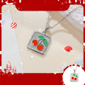 wholesale S925 Sterling Silver Ins Style Minimalist Square Cherry Necklace for Women, Small and Chic Design, Cute and Sweet Collarbone Chain, Versatile-0-0