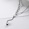 wholesale S925 Sterling Silver Korean-style Smooth Small Sphere Link Necklace, Minimalist and Versatile, Chic Pendant Chain for Women-0-0