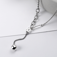 wholesale S925 Sterling Silver Korean-style Smooth Small Sphere Link Necklace, Minimalist and Versatile, Chic Pendant Chain for Women-YL146/approx. 16.6g 925 silver