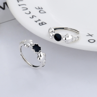 wholesale S925 Sterling Silver Korean-style Cute Cat Paw Resin Pattern Niche Design Couple's Open Ring-YFJ592/A approx. 3.2g &gt; opening adjustable