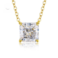 wholesale 18K gold jewelry new luxury halo 4-carat radiant square white diamond choker necklace for women-N166 Platinum &gt; 925 Silver