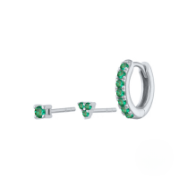 wholesale S925 Sterling Silver Zircon Trinity Combination Earring Studs, Trendy And Versatile Ins Earrings-Platinum-Green Diamond