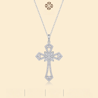 wholesale 925 Silver Fashion Light Luxury Moissanite Necklace for Women, Personalized Style Live Broadcast Hot Selling Ready-to-Ship Cross Collarbone Chain Dropshipping-92 Moissanite