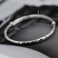 wholesale 9999 Pure Silver Thai Chiang Mai Diamond-Patterned Push-Pull Bracelet for Women, Handcrafted Ancient Hammered Plain Silver Bangle-0-0