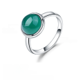 wholesale S925 Silver Green Agate Gemstone Ring for Women, Direct from Manufacturer, New European and American Style Simple Setting Natural Colored Gemstone-0-0