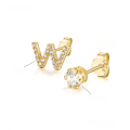 wholesale Metal: 925 Sterling Silver Alibaba International Station Exclusive 26 Letters Shiny Zircon Ear Studs Light Luxury Micro-Inlaid Personality Ear Pin-0-15