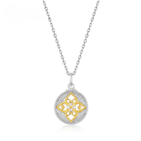 wholesale S925 Sterling Silver New Japanese Retro Two-Tone Plated Hollow Pendant Choker Necklace with Narcissus Design-Pendant with chain 925 silver