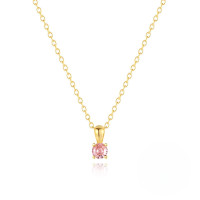 wholesale S925 Sterling Silver Geometric Birthstone Pendant Necklace With Zircons, Ins Style Daily Wear, In Stock Gift-Gold-Pink 925 Silver