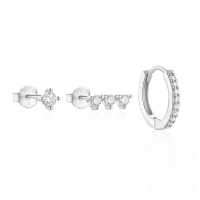 wholesale S925 Sterling Silver Classic Hoop Earrings Set For Women, High-endins。-3-piece set - Platinum #7&gt;925 silver
