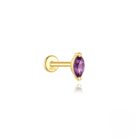 wholesale S925 Sterling Silver Geometric Zircon-inlaid Natural Amethyst Flat Threaded Ear Cartilage Stud-Single gold #2