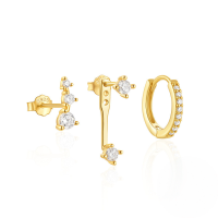 wholesale S925 Sterling Silver Classic Hoop Earrings Set For Women, High-endins。-Set of 3 - Gold #5 925 Silver