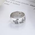 wholesale S925 Silver Retro Antique Amitabha Buddha Scripture Inscription Vintage Trendy Creative Design Adjustable Ring-0-2
