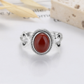 wholesale S925 Silver Retro Hollow-Out Auspicious Cloud South Red Agate Oval Geometric Design National Tide Palace Style Ring-0-3