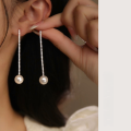 wholesale S925 Sterling Silver Designer Diliraba Same Style Full Diamond Pearl Fringe Earrings Long Drop Summer Fairy Earrings-0-1