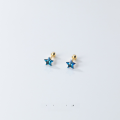wholesale S925 Sterling Silver Small Fresh and Simple Temperament Blue Diamond Five-Pointed Star Threaded Light Bead Ear Accessories G9910-0-3