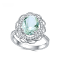 wholesale S925 sterling silver natural green amethyst ring, stylish and luxurious design with pave-set colored gemstones-0-0
