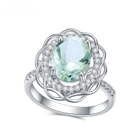 wholesale S925 sterling silver natural green amethyst ring, stylish and luxurious design with pave-set colored gemstones-Natural Green Amethyst Ring  US Size 7