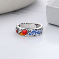 wholesale S925 Sterling Silver Enamel Koi Carp Auspicious Clouds Pattern Openwork Filigree Matte Craft Ring Ethnic Style Index Finger Ring-0-1