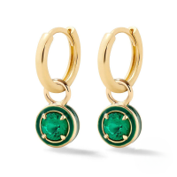 wholesale S925 Sterling Silver Round Cocktail Huggie Hoop Earrings With Colorful Enamel Drops-Gold-Green Diamond 925 Silver