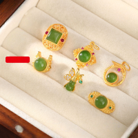 wholesale 925 Silver Gold-Plated Ancient Craftsmanship Hetian Jasper DIY Design Bead Necklace Spacer Beads Accessories Pendant Charms-Jade bamboo ring handle