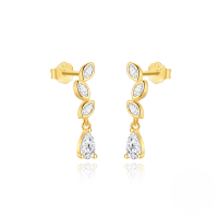 wholesale S925 Sterling Silver Zircon Marquise Teardrop Elegant Necklace And Earring Set, A Classic European And American Best-seller-Gold-Earrings 925 Silver