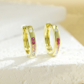 wholesale 14K Gold Plated Colored Zircon Hoop Earrings, Wholesale Sweet and Cool Style for Women, Versatile Stackable with 925 Sterling Silver Ear Clips-0-1