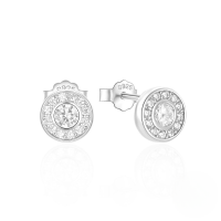 wholesale 925 Sterling Silver New Classic Minimalist Round C-shape Zircon Stud Earrings, Korean Style-Platinum #1 925 Silver